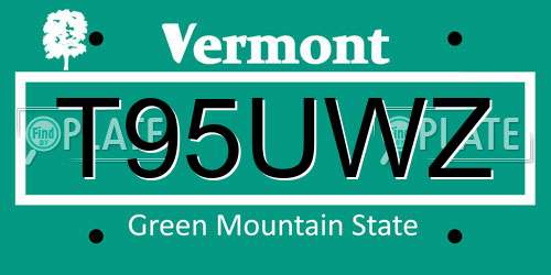 T95UWZ Vermont License Plate