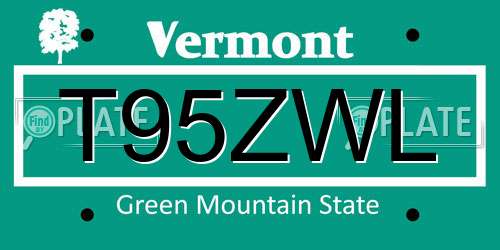 T95ZWL Vermont License Plate
