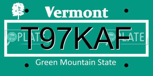 T97KAF Vermont License Plate