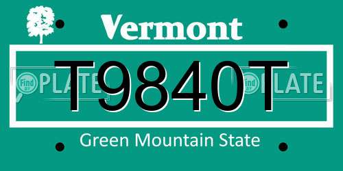 T9840T Vermont License Plate