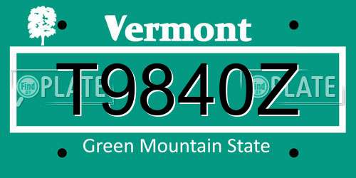 T9840Z Vermont License Plate