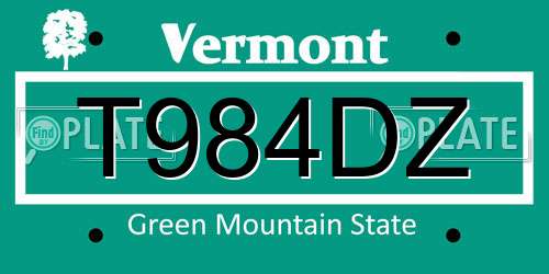 T984DZ Vermont License Plate