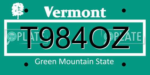 T984OZ Vermont License Plate