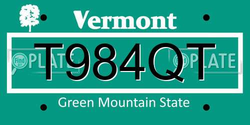 T984QT Vermont License Plate