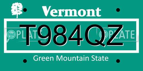 T984QZ Vermont License Plate