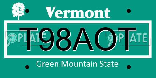 T98AOT Vermont License Plate