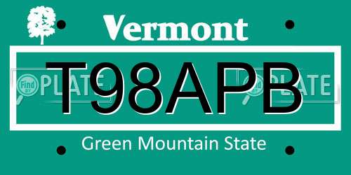 T98APB Vermont License Plate
