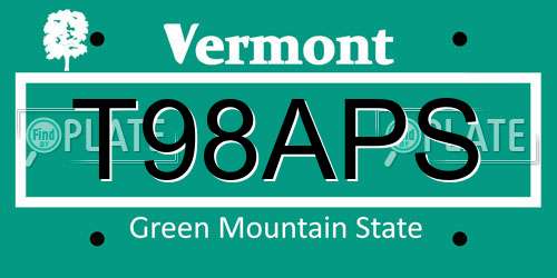 T98APS Vermont License Plate