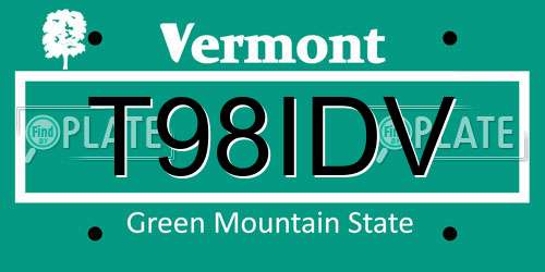 T98IDV Vermont License Plate