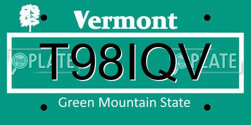 T98IQV Vermont License Plate