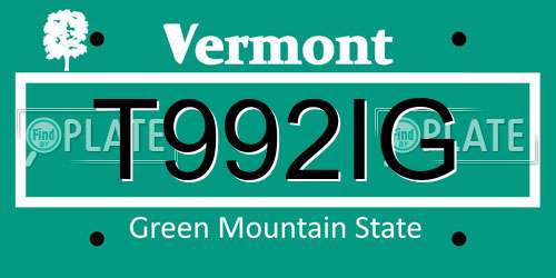 T992IG Vermont License Plate