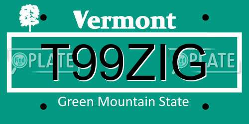 T99ZIG Vermont License Plate