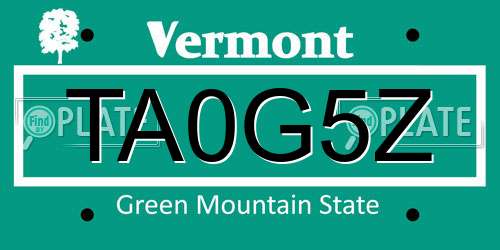 TA0G5Z Vermont License Plate