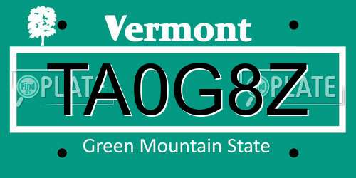 TA0G8Z Vermont License Plate