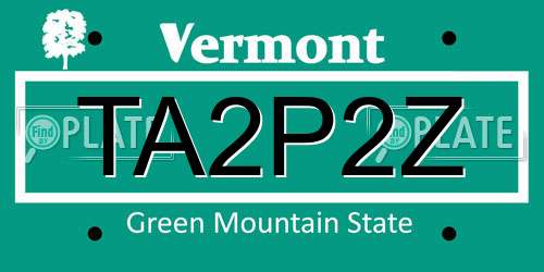 TA2P2Z Vermont License Plate