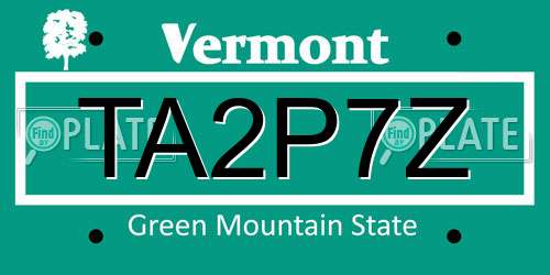 TA2P7Z Vermont License Plate