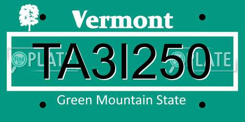 TA3I250 Vermont License Plate