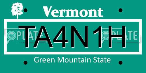 TA4N1H Vermont License Plate
