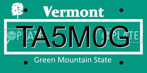 TA5M0G Vermont License Plate