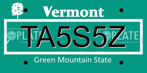 TA5S5Z Vermont License Plate