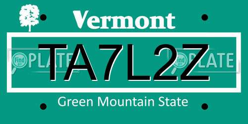 TA7L2Z Vermont License Plate