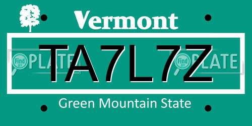 TA7L7Z Vermont License Plate