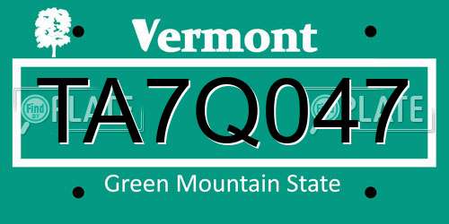 TA7Q047 Vermont License Plate