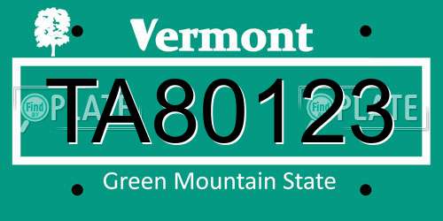 TA80123 Vermont License Plate