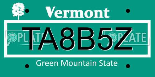 TA8B5Z Vermont License Plate
