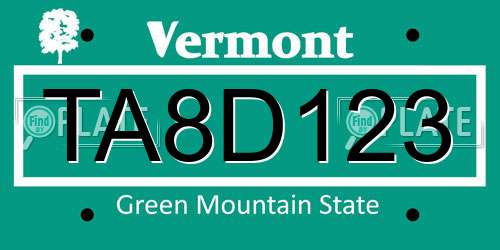 TA8D123 Vermont License Plate