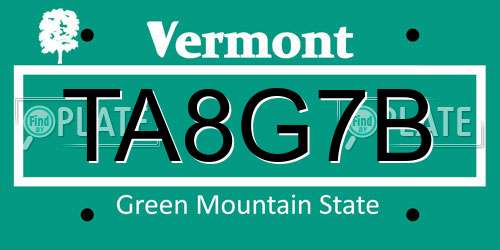 TA8G7B Vermont License Plate