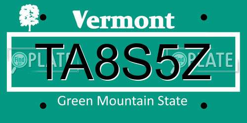 TA8S5Z Vermont License Plate