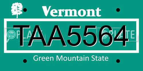 TAA5564 Vermont License Plate