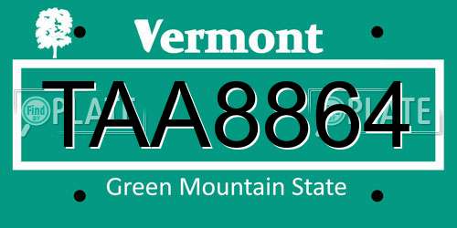 TAA8864 Vermont License Plate