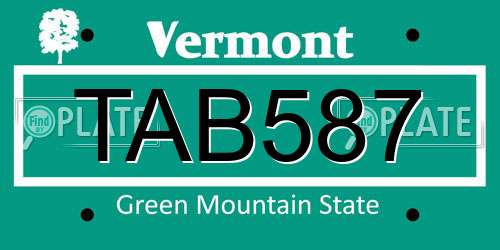 TAB587 Vermont License Plate