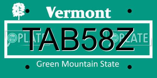 TAB58Z Vermont License Plate