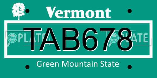 TAB678 Vermont License Plate