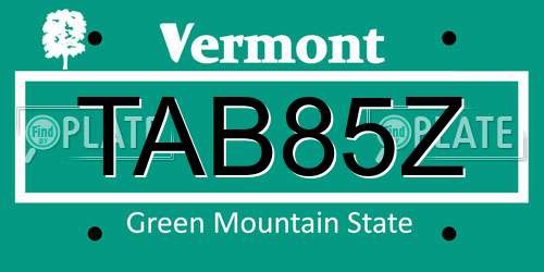 TAB85Z Vermont License Plate