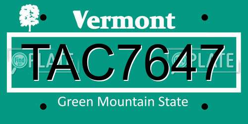 TAC7647 Vermont License Plate