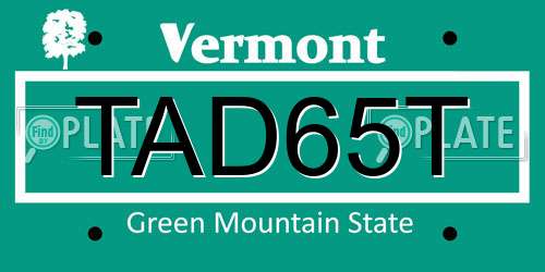 TAD65T Vermont License Plate