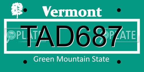 TAD687 Vermont License Plate