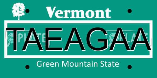 TAEAGAA Vermont License Plate