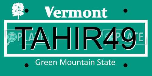 TAHIR49 Vermont License Plate