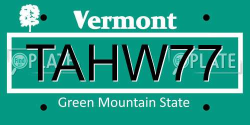 TAHW77 Vermont License Plate