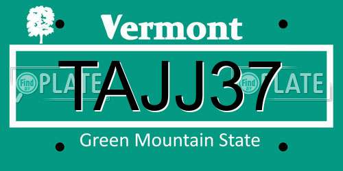 TAJJ37 Vermont License Plate