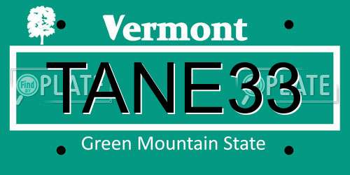 TANE33 Vermont License Plate