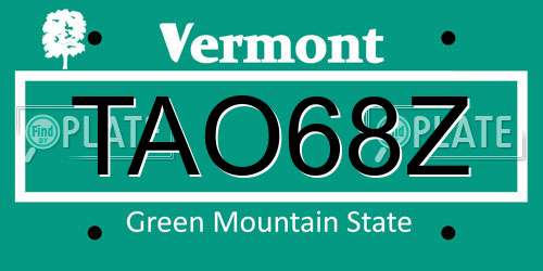 TAO68Z Vermont License Plate