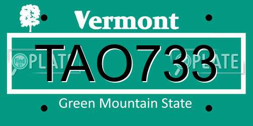 TAO733 Vermont License Plate