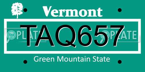 TAQ657 Vermont License Plate