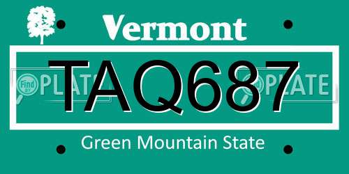 TAQ687 Vermont License Plate